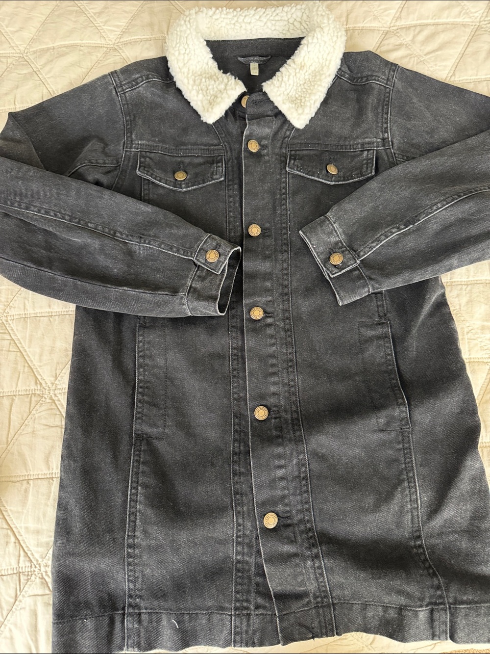 Men's Black Denim Sherpa Collar Coat